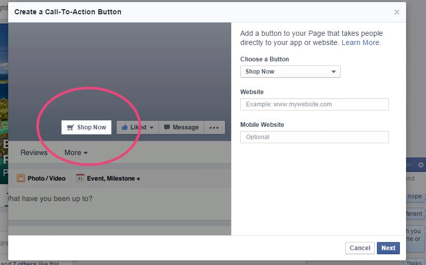 Bouton de Call to action Facebook