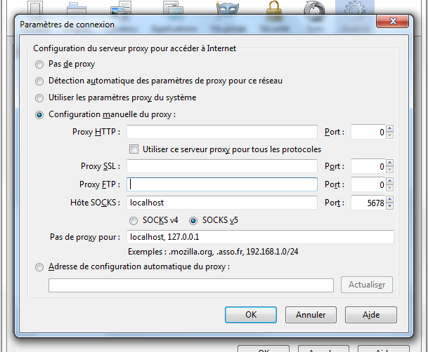 Configuration de proxy sous Firefox