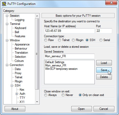 Sauver une session avec Putty