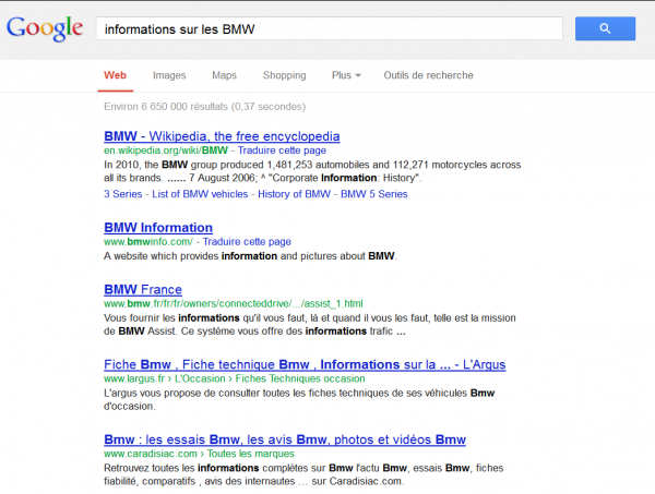 Recherche informations sur les BMW
